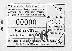 Streckenfahrschein über 20 Pfennig