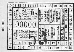 Fahrschein über 15 Pfennig mit Umsteigeberechtigung in Charlottenburg