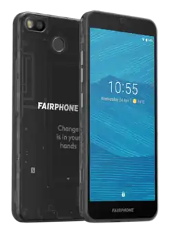 Das Vorder- und Hinterseite des Fairphone 3