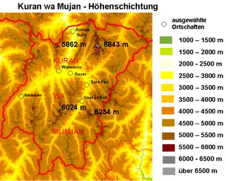 Lage des Kohe Mondi (Höhenpunkt 6234 m) im Distrikt Kuran va Munjan