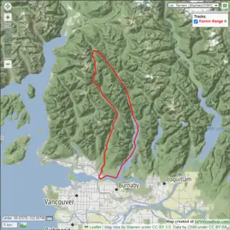 Ungefähre Grenzen der Fannin Range im Gebiet von Vancouver