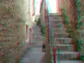 Farbiges 3D-Anaglyphenbild für Rot-Cyan-Brillen, Motiv: in den Gassen von Hvar auf der gleichnamigen kroatischen Insel  