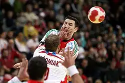 Ferenc Ilyés geblockt vom Polen Artur Siódmiak (8. Januar 2010)