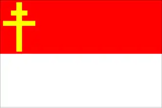 Lothringer Kreuz im Eck der Landesflagge Elsass-Lothringens von 1912/1918