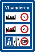 Flandern (neues Schild, ab 2017 neue Gesetze in Flandern: 70 km/h auf Landstraßen)