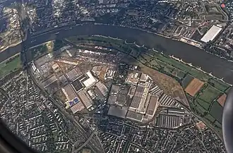 Luftbild des einstigen Werkgeländes, heute logport I