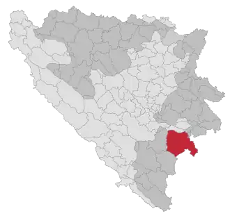 Lage der Gemeinde Foča in Bosnien und Herzegowina (anklickbare Karte)