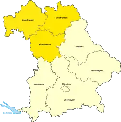 Die bayerischen Regierungsbezirke Unter-, Mittel- und Oberfranken