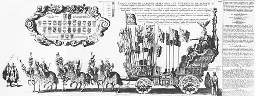 Leichenwagen bei der Prozession während der Beerdigung Albrecht VII. von Habsburg im Jahr 1621