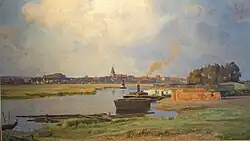 Schwaan und Ziegelverladung an der Warnow um 1910