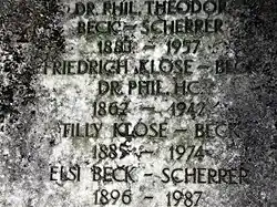 Friedrich Klose-Beck (1862–1942) Dr. phil. h. c., Komponist, Musikpädagoge, Familiengrab auf dem Friedhof Hörnli, Riehen, Basel-Stadt