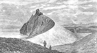 Fugleberget, Holzschnitt aus dem Expeditionsbericht Henrik Mohns (1882)[1]