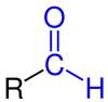 Allgemeine Struktur der Aldehyde mit der blau markierten Aldehyd-(Formyl-)Gruppe