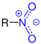 Allgemeine Struktur der Nitroverbindungen mit der blaumarkierten Nitro-Gruppe