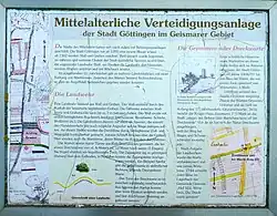 Informationstafel von 2013 zur Geschichte von Dreckwarte und Göttinger Landwehr