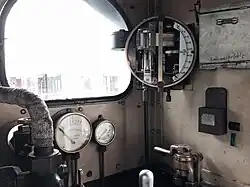 Führerstand der GTB Nr. 3 mit Geschwindigkeitsmesser Bauart Hasler