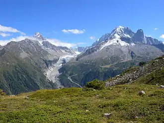 Glacier d’Argentière von Nordwesten, rechts oben die Aiguille Verte