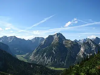 Das Gamsjoch und der Große Ahornboden von der Plumsjochhütte