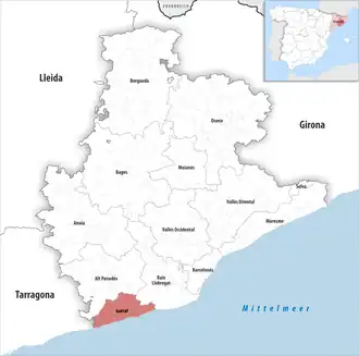 Die Lage der Comarca Garraf in der Provinz Barcelona
