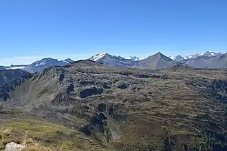 Silberpfennig von Nordosten (Zitterauer Tisch), dahinter Hoher Sonnblick, Hocharn, Glocknergruppe