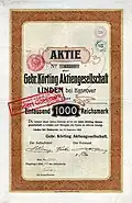 Aktie über 1000 Mark der Gebr. Körting AG vom 21. September 1903