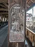 Geschnitzte Holztafel des Schutzheiligen Christophorus