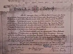 Gedenkschrift für Engelbert Dollfuß in der Nikolauskirche Pyhrafeld (Faksimile Dollfußmuseum Texing)