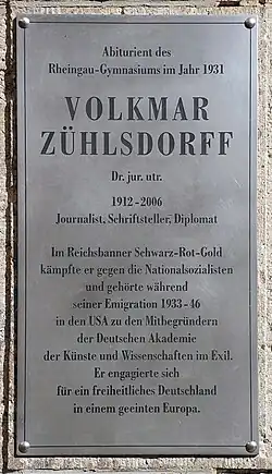 Gedenktafel für Volkmar Zühlsdorff