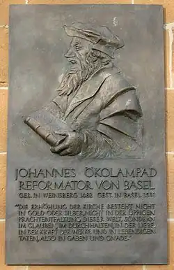 Gedenktafel für Johannes Oekolampad an der Johanneskirche in Weinsberg
