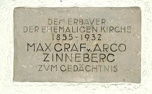 Gedenktafel an Graf Arco von Zinneberg