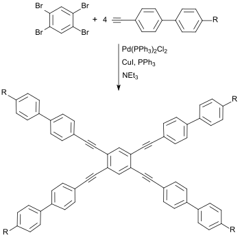 Synthese von gekreuzten nematischen LCs aus 1,2,4,5-Tetrabrombenzol