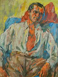 Ölgemälde von Pan Pfeiffer. Mann mit weißem Hemd