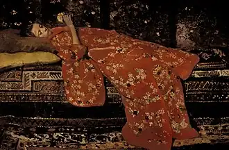 Meisje in rode kimono, liggend, 1894