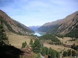 Gepatschspeicher von der Gletscherstraße gesehen (Blick Richtung Norden)