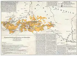 Deutsche Besiedlung Kleinpolens und Rotreußens im 15. Jahrhundert nach einer Karte des völkisch-nationalen Historikers Kurt Lück, Posen 1934