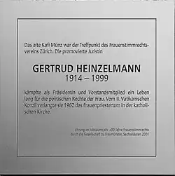 Gedenktafel Gertrud Heinzelmann (früher am Münzplatz 3)