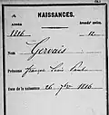 Eintrag der Geburt von François Louis Paul Gervais im 12. Arrondissement in Paris