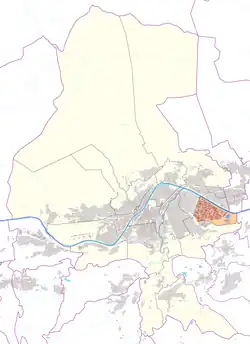 Österreichkarte, Position von Gewerbegebiet Roßau hervorgehoben