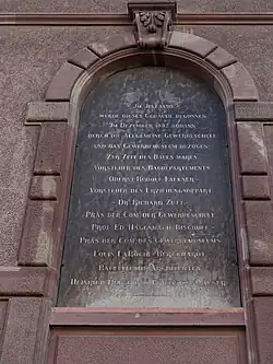 Der Vorsteher des Baudepartement Rudolf Falkner (1827–1898), der Vorsteher des Erziehungsdepartement Richard Zutt, der Präsident der Gewerbeschule Kommission Eduard Hagenbach sowie der Präsident der Kommission des Gewerbemuseums, der Bankie und Politiker Louis La Roche (1852–1920), hatten massgeblich zu der Realisierung des 1892 eingeweihten Gewerbemuseum Basel beigetragen.
