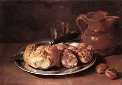 Giacomo Ceruti: Stillleben mit Brot, Nüssen und Wein, 1750er Jahre, Privatsammlung