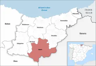 Die Lage der Comarca Goierri in der Provinz Gipuzkoa