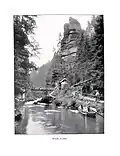Historische Ansicht der oberen (östlichen) Bootsstation in der Wilden Klamm (Divoká Soutěska)