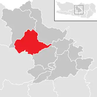 Lage der Gemeinde Gnesau im Bezirk Feldkirchen (anklickbare Karte)