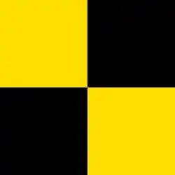 Quadratische Anordnung von vier gleichgroßen farbigen Quadraten in der Reihenfolge gelb (oben links), schwarz (oben rechts), schwarz (unten links) und gelb (unten rechts).