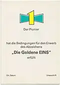 Urkunde Goldene Eins