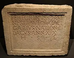 Grabplatte des Sklaven Peregrinus, Wende 1. bis 2. Jh.