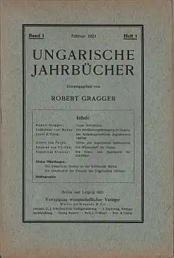 Ungarische Jahrbücher, 1. Heft, 1. Jahrgang, 1921, Hrsg. Róbert Gragger (Vorder- und Rückseite)