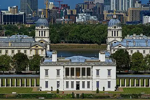 Queen’s House (von Inigo Jones, 1616), dahinter Greenwich Hospital (von Christopher Wren, 1712)