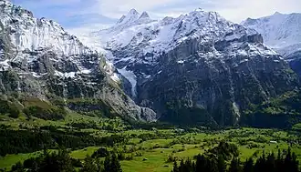 Mättenberg (rechts) mit Schreckhorn dahinter und Wetterhorn (links)
