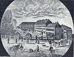 Schloss Unterhof Grünstadt, um 1800. Zuvor, als Lungenfelder Hof, Propstei des Klosters Glandern
